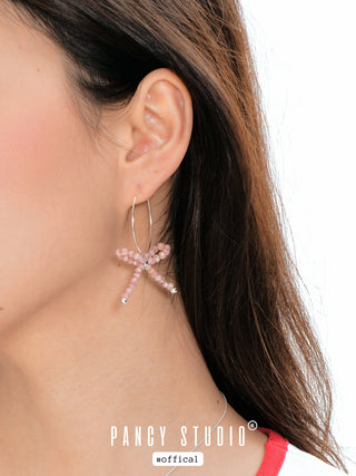 Beaded bow sterling silver earrings