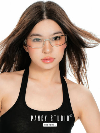 Retro one-piece metal large frame plain glasses
