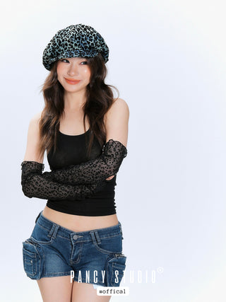 Leopard print mesh lace sun sleeves