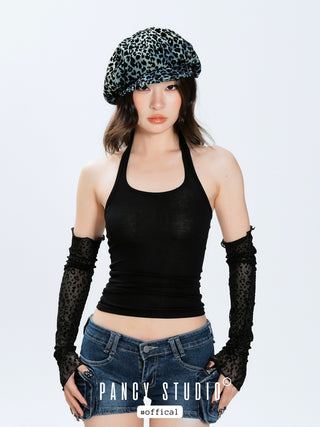 Leopard print mesh lace sun sleeves