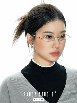 Metal gold wire small frame oval glasses