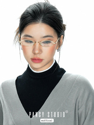 Metal gold wire small frame oval glasses