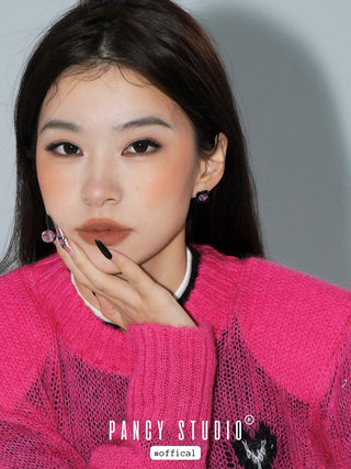 Dreamy ripple black pink love zircon earrings