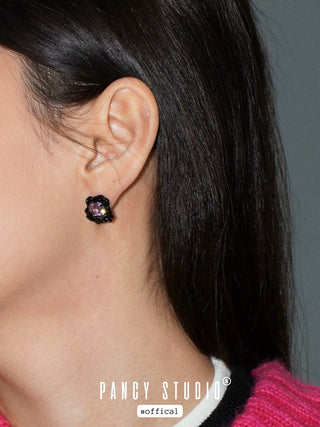 Dreamy ripple black pink love zircon earrings