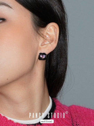 Dreamy ripple black pink love zircon earrings