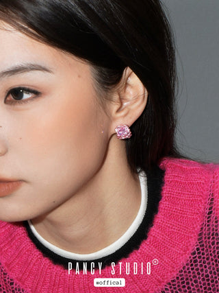 Dreamy ripple black pink love zircon earrings