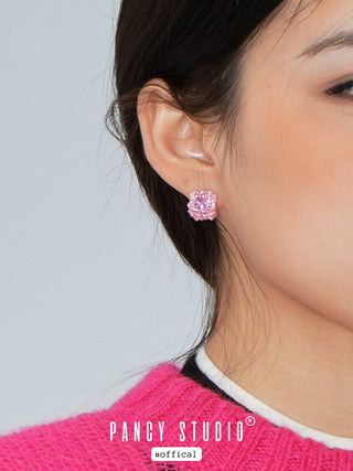Dreamy ripple black pink love zircon earrings