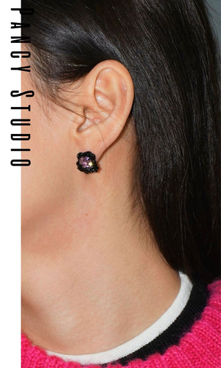 Dreamy ripple black pink love zircon earrings