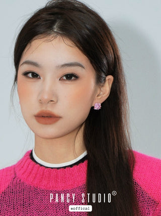 Dreamy ripple black pink love zircon earrings