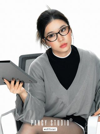 Square frame retro cat-eye glasses