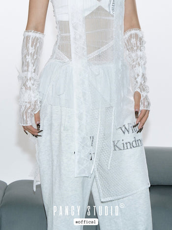 Korean Layered lace mesh polka dot skirt