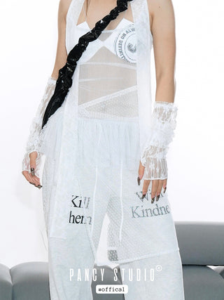 Korean Layered lace mesh polka dot skirt