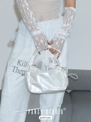 Smooth cream pleated handbag