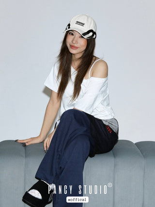 Retro letter embroidered striped cap