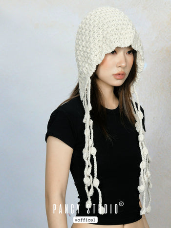 Knitted tassel ear-hanging hat