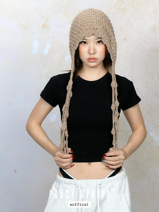 Knitted tassel ear-hanging hat