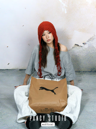 Knitted tassel ear-hanging hat
