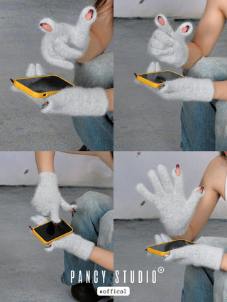 Korean rabbit fur knitted gloves