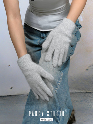 Korean rabbit fur knitted gloves