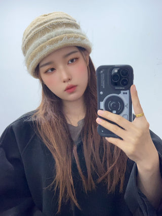 Mink fur  knitted wool hat