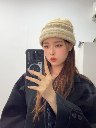 Mink fur  knitted wool hat