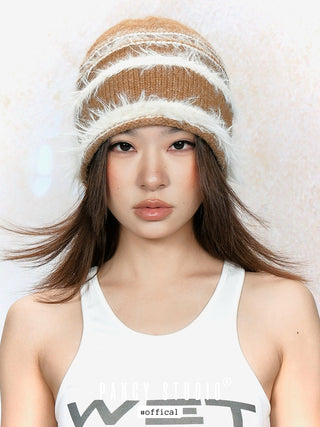 Mink fur  knitted wool hat