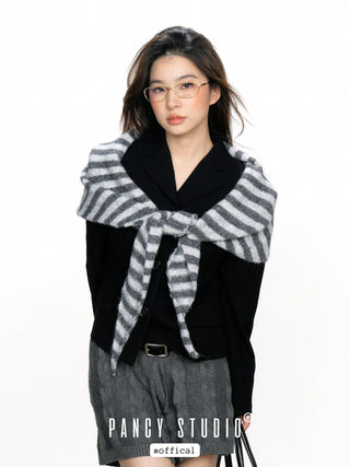 Striped knotted triangle scarf