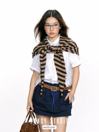 Striped knotted triangle scarf