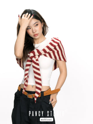 Striped knotted triangle scarf