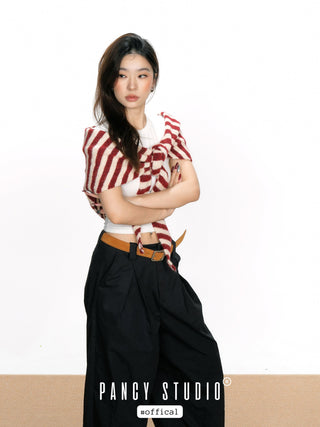 Striped knotted triangle scarf