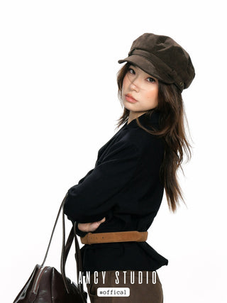 Suede British retro navy hat