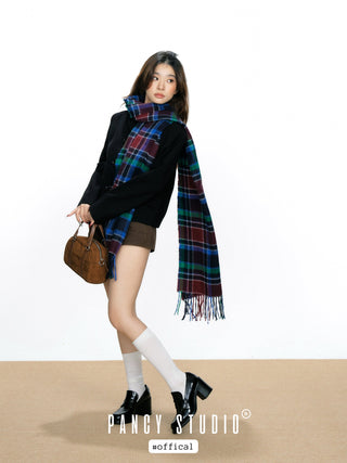 Plaid retro British style scarf shawl