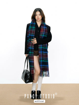 Plaid retro British style scarf shawl