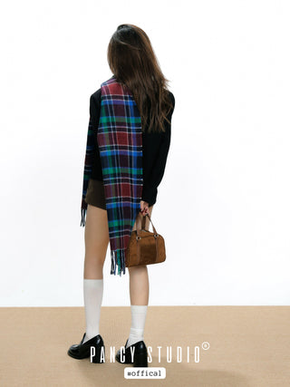 Plaid retro British style scarf shawl