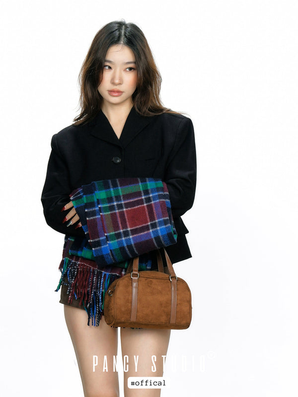 Plaid retro British style scarf shawl