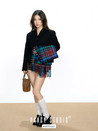 Plaid retro British style scarf shawl