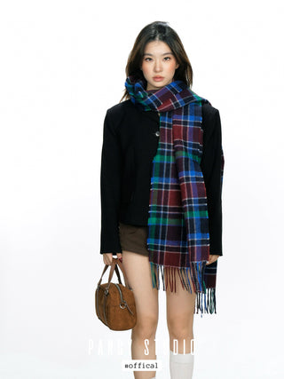 Plaid retro British style scarf shawl