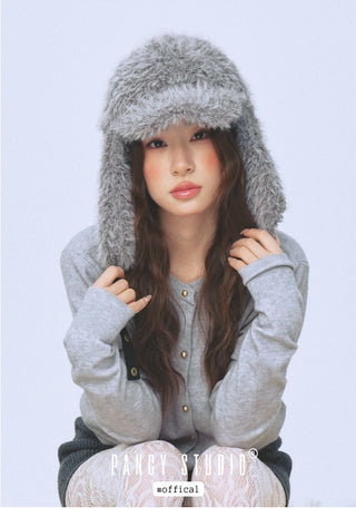 gray plush ushanka