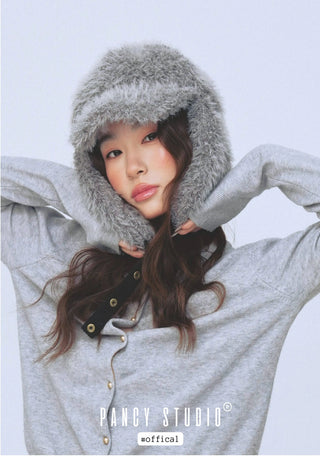 gray plush ushanka