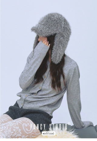 gray plush ushanka