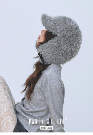 gray plush ushanka
