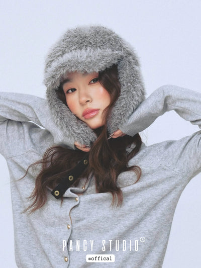 gray plush ushanka