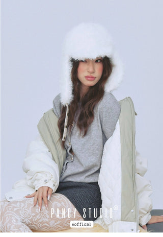 gray plush ushanka