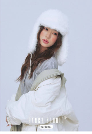 gray plush ushanka