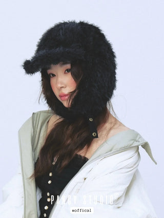gray plush ushanka