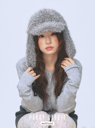 gray plush ushanka