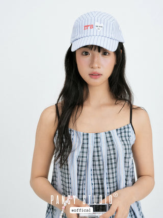 striped baseball cap
