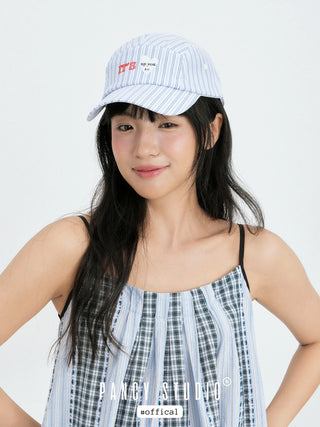 striped baseball cap