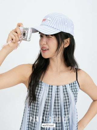 striped baseball cap