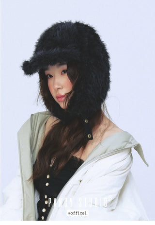 black plush ushanka